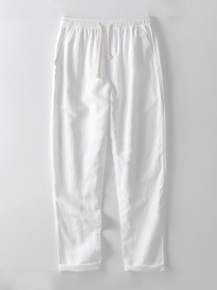 Cotton Blend Striped Button Up Shirt & Straight Leg Linen Pants-Mitchell Shoes