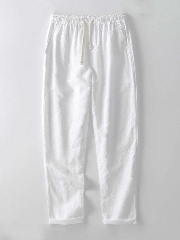 Cotton Blend Striped Button Up Shirt & Straight Leg Linen Pants-Mitchell Shoes