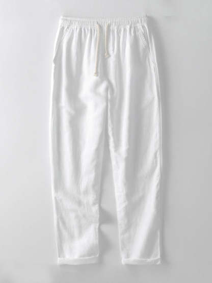 Cotton Blend Striped Button Up Shirt & Straight Leg Linen Pants-Mitchell Shoes
