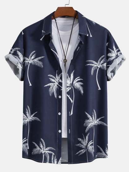 Palm Tree Print Button Up Shirt-Mitchell Shoes