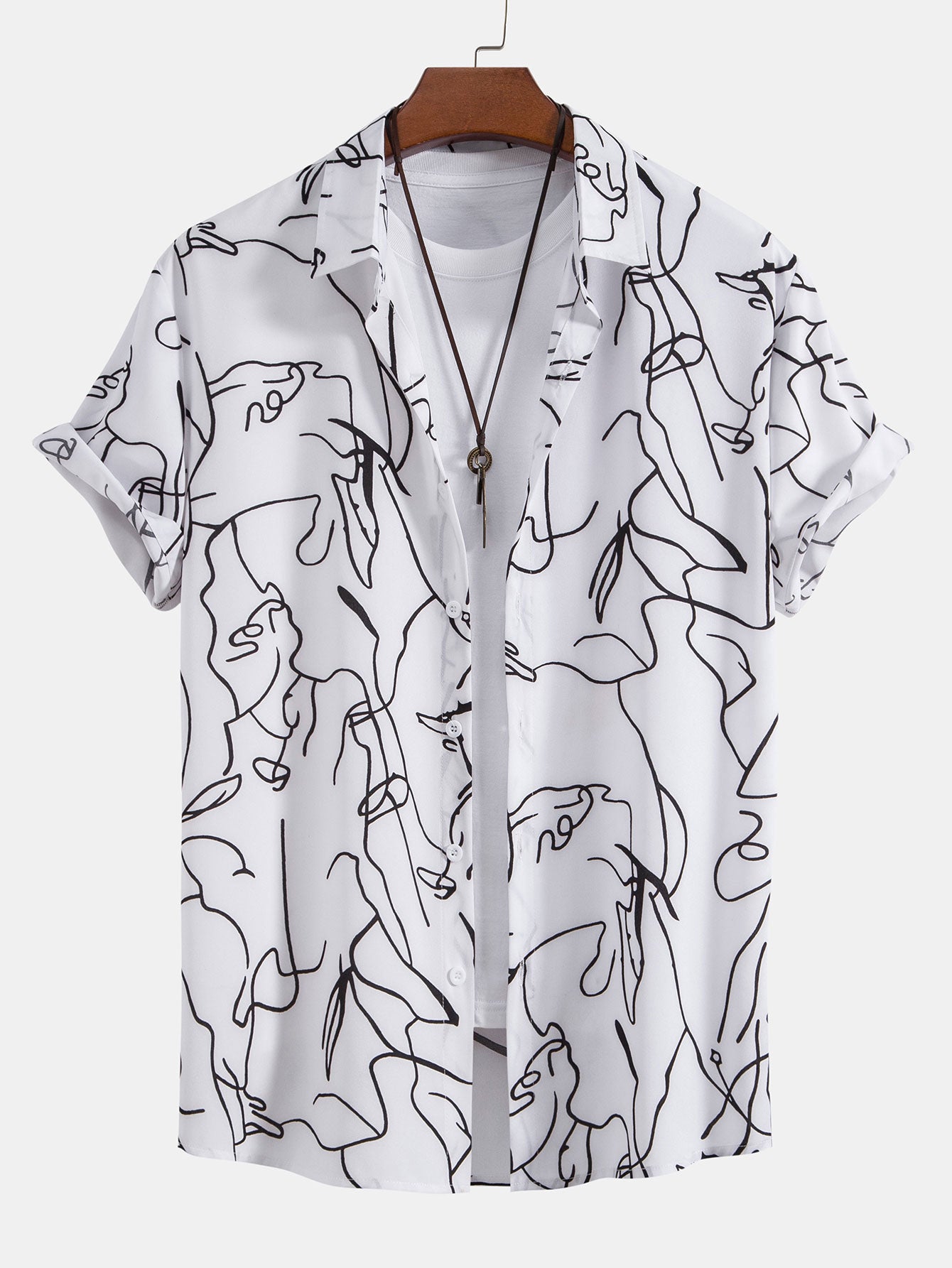 Abstract Line Print Buttton Up Shirt-Mitchell Shoes
