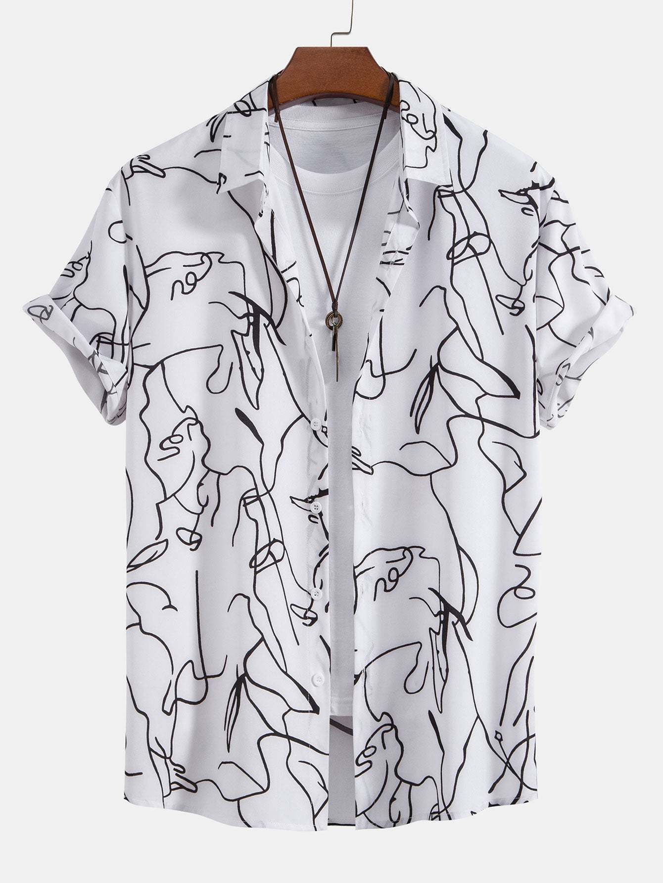 Abstract Line Print Buttton Up Shirt-Mitchell Shoes