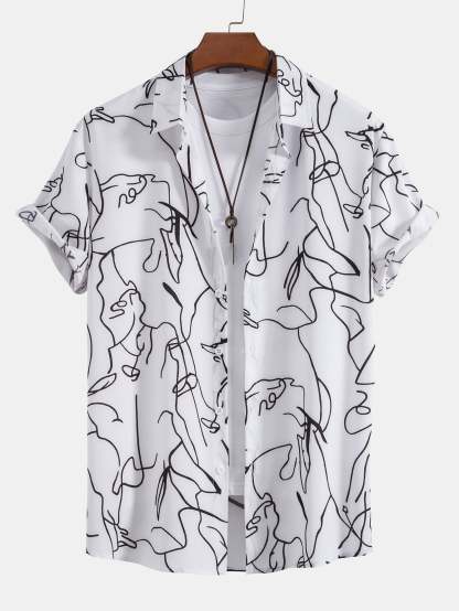Abstract Line Print Buttton Up Shirt-Mitchell Shoes