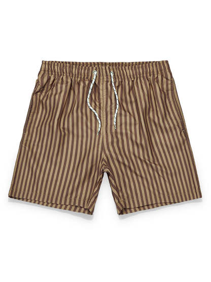 Short Sleeve Geometry Textured Cuban Shirt & Striped Swim Shorts-Mitchell Shoes