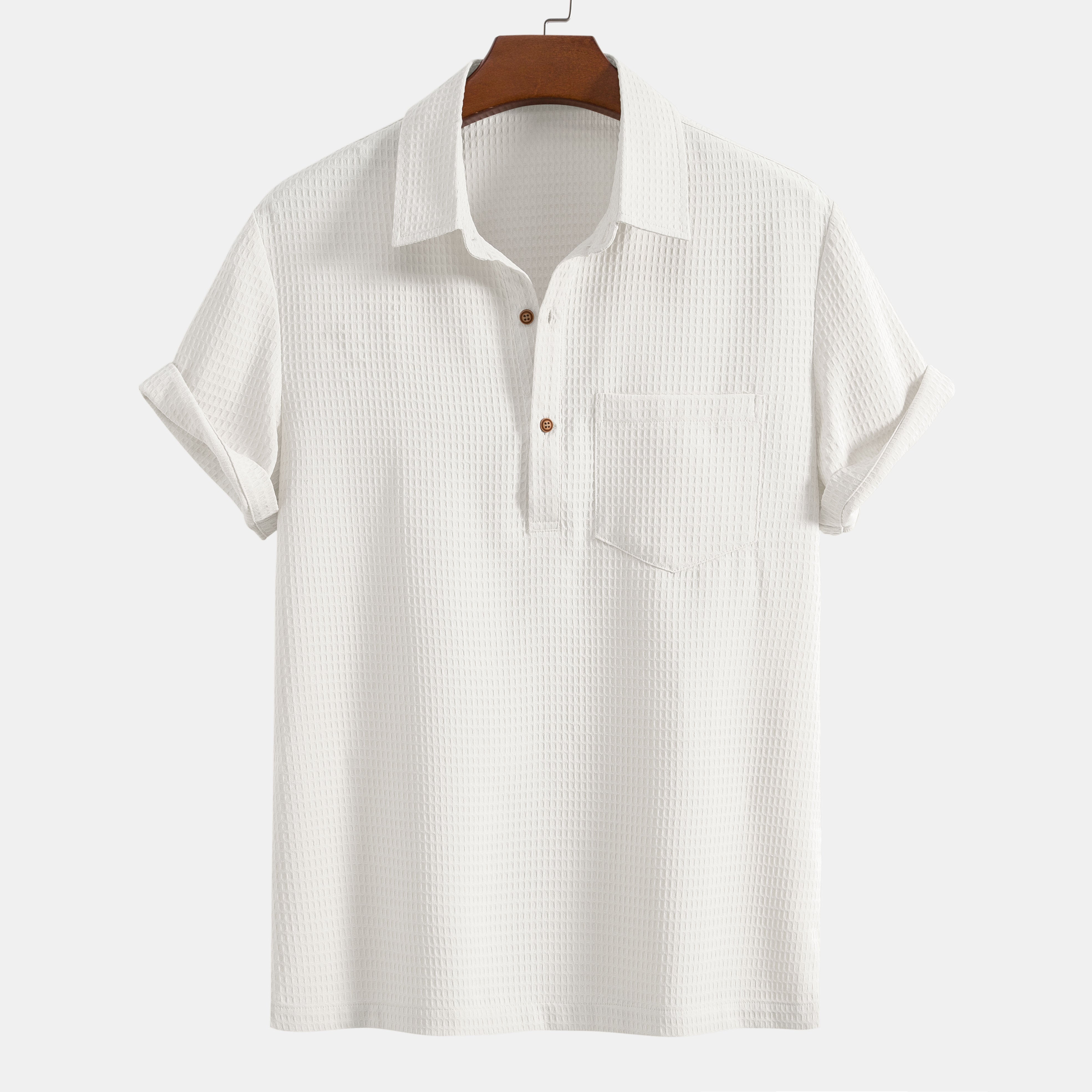 Waffle Polo Collar Shirt With Pocket-Mitchell Shoes