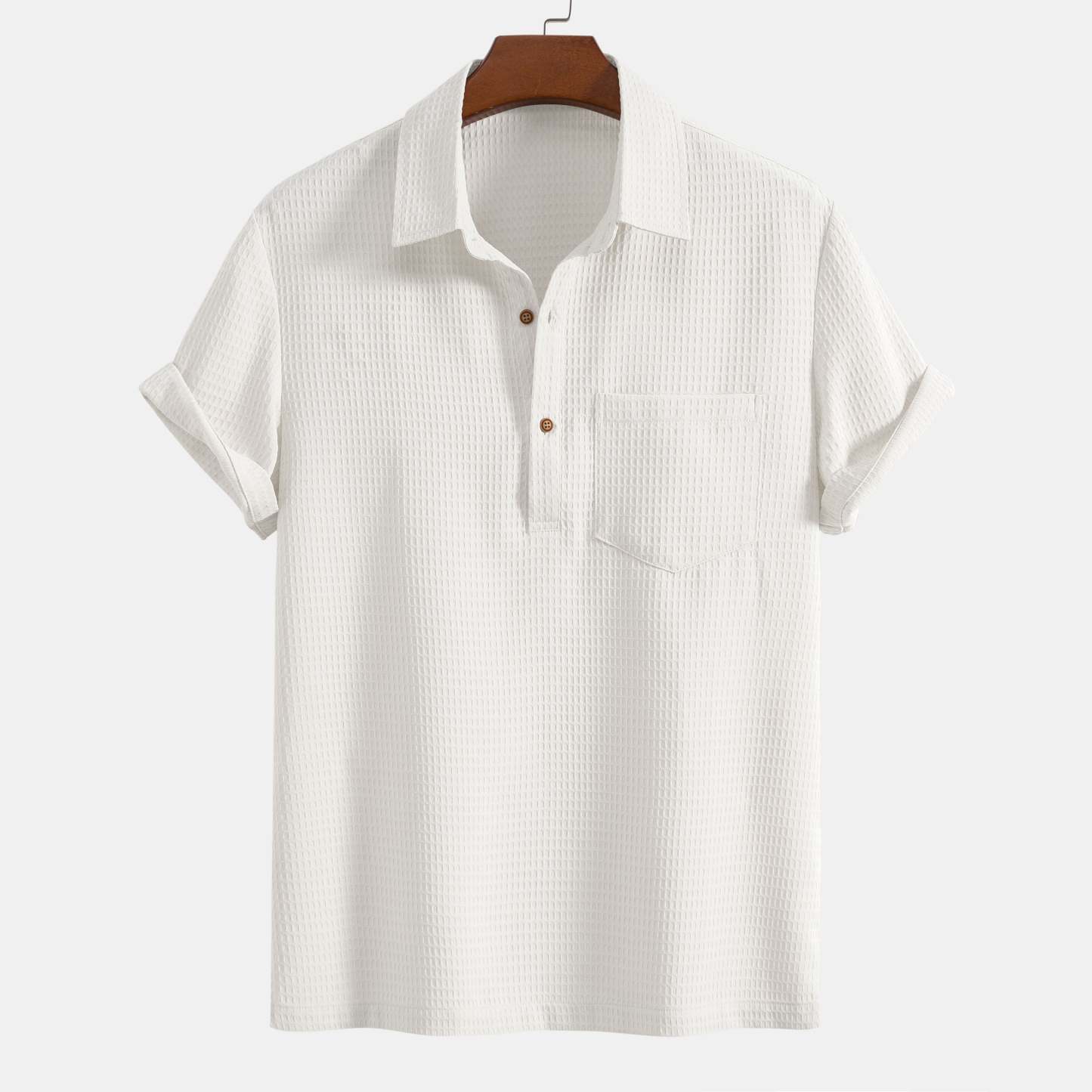 Waffle Polo Collar Shirt With Pocket-Mitchell Shoes