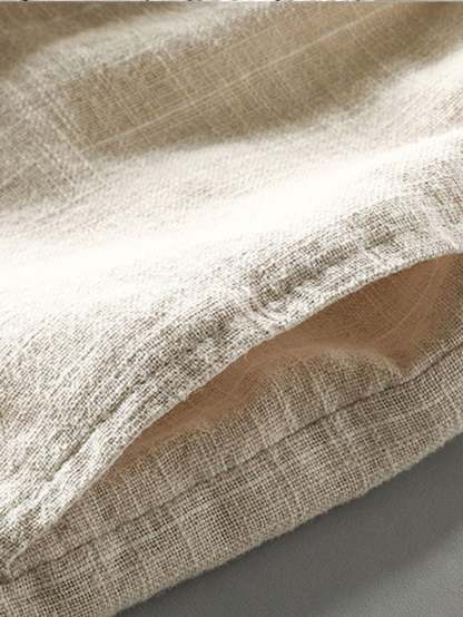 Linen And Rayon Blend Stand Collar Shirt & Linen Cotton Blend Drawstring Striped Shorts-Mitchell Shoes