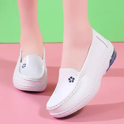 Women Nurse White Leather Slip Shoes
