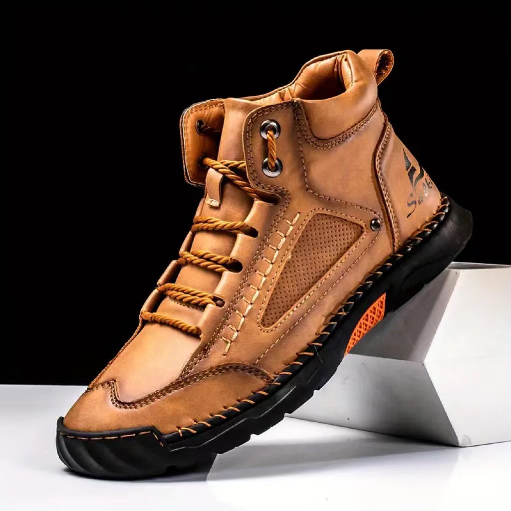 Men's hand-stitched leather lace-up shoes