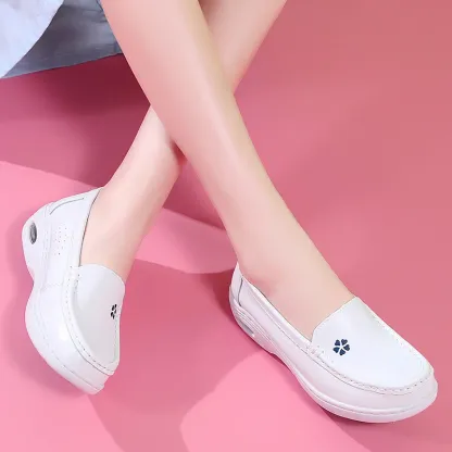 Women Nurse White Leather Slip Shoes