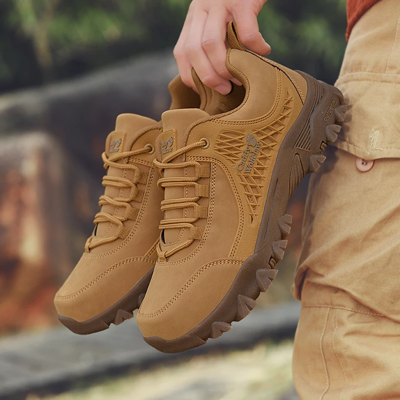 Men's Leather Hiking Slip Resistant Oxford Sole Sneakers