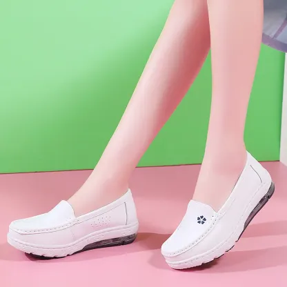 Women Nurse White Leather Slip Shoes