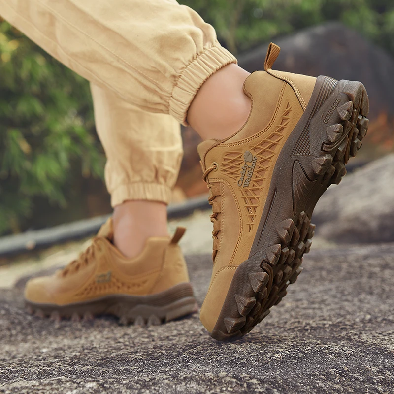 Men's Leather Hiking Slip Resistant Oxford Sole Sneakers