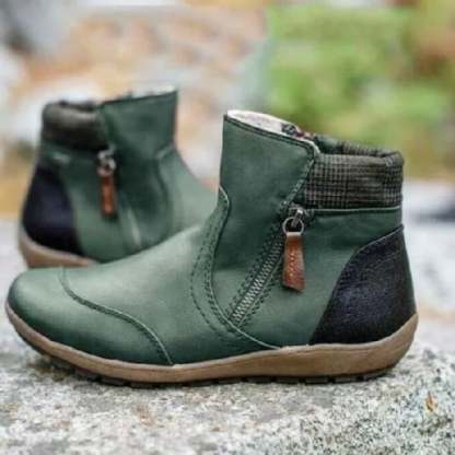 Women Vintage Round Toe Waterproof Zipper Ankle Boots