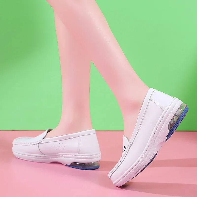 Women Nurse White Leather Slip Shoes