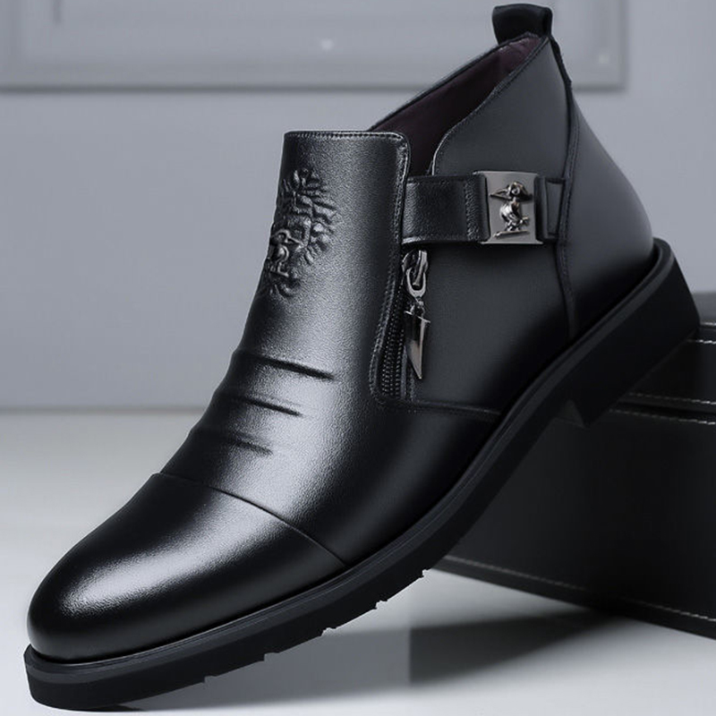 Men's Italian Hand-embossed Zipper Leather Short Boots