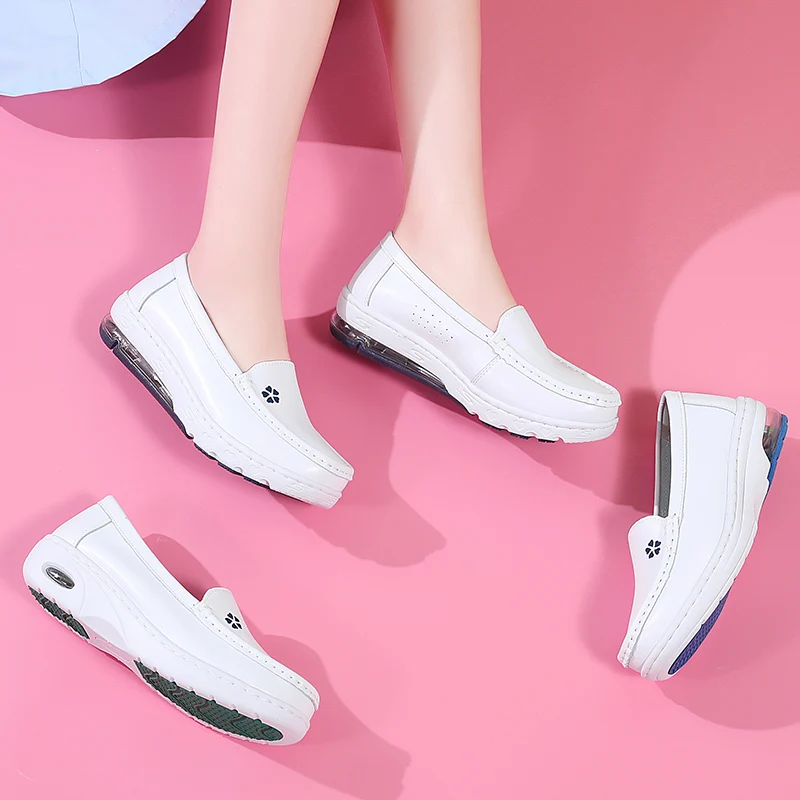Women Nurse White Leather Slip Shoes