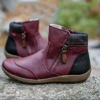 Women Vintage Round Toe Waterproof Zipper Ankle Boots