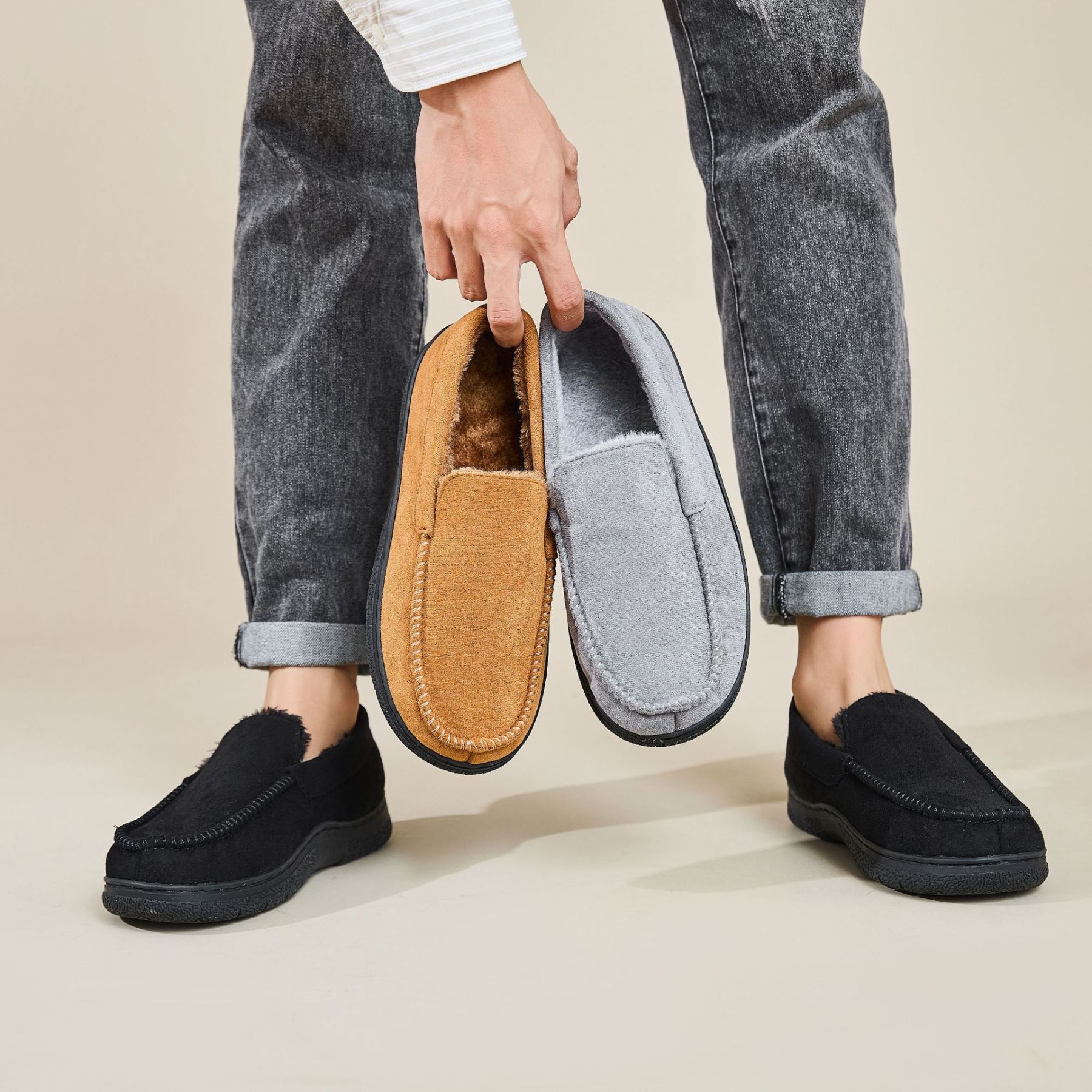 Men's Wide Toe Winter Padded Non-Slip Loafers