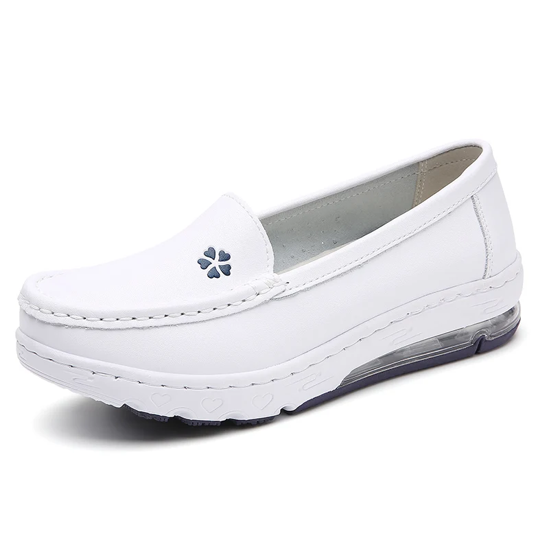 Women Nurse White Leather Slip Shoes