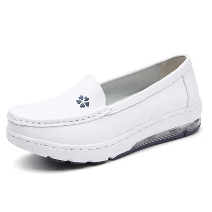 Women Nurse White Leather Slip Shoes