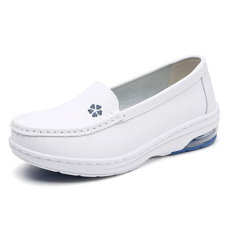 Women Nurse White Leather Slip Shoes
