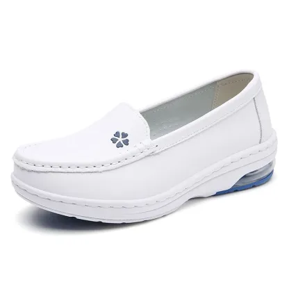 Women Nurse White Leather Slip Shoes
