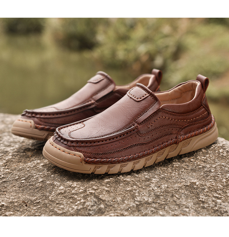 Men's Wide Toe Low Top Driving Leather Shoes