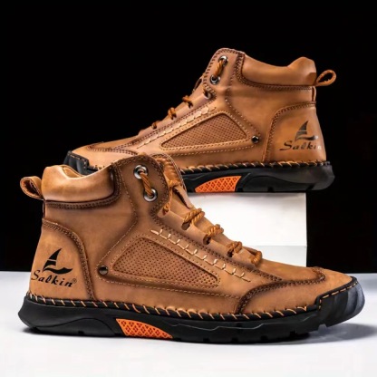 Men's hand-stitched leather lace-up shoes