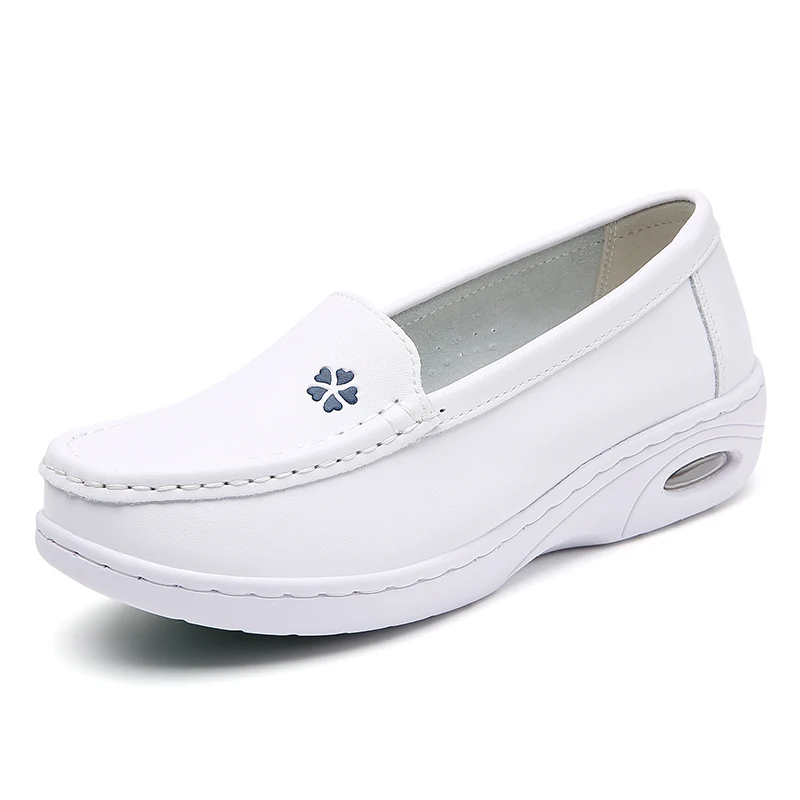Women Nurse White Leather Slip Shoes