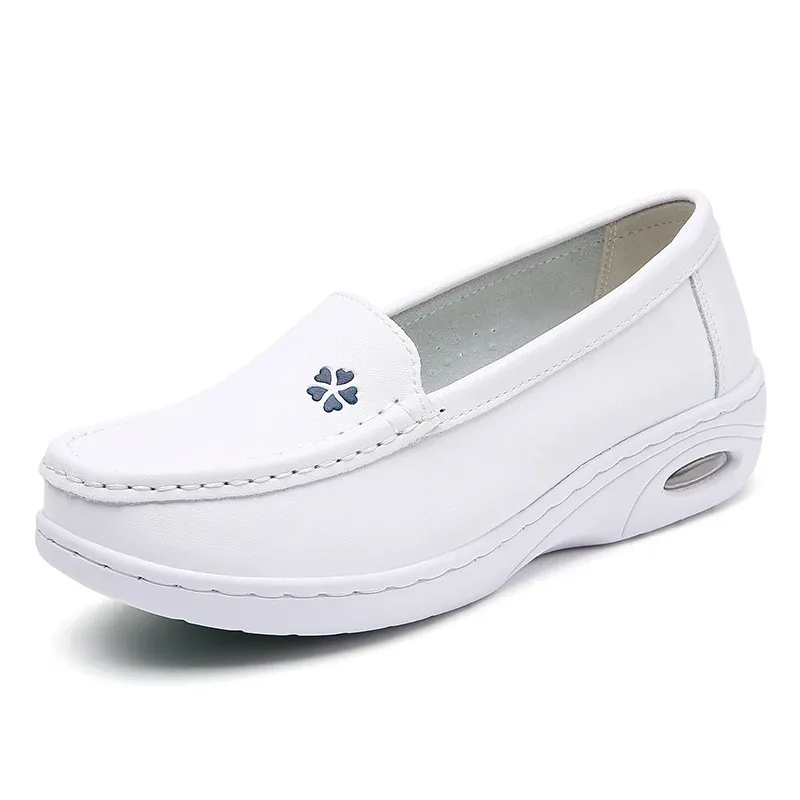 Women Nurse White Leather Slip Shoes