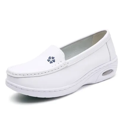 Women Nurse White Leather Slip Shoes