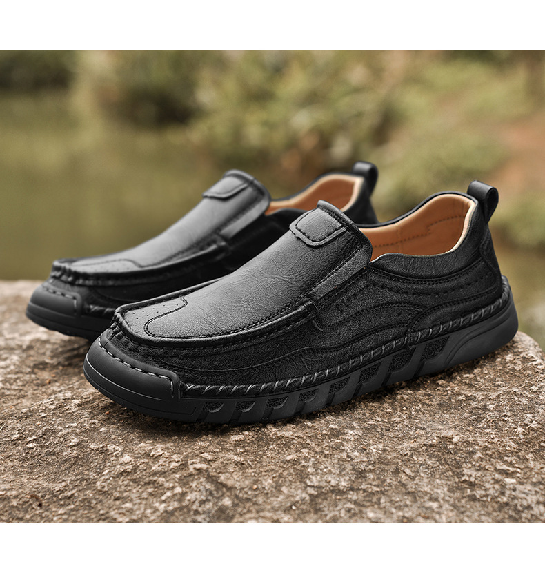 Men's Wide Toe Low Top Driving Leather Shoes