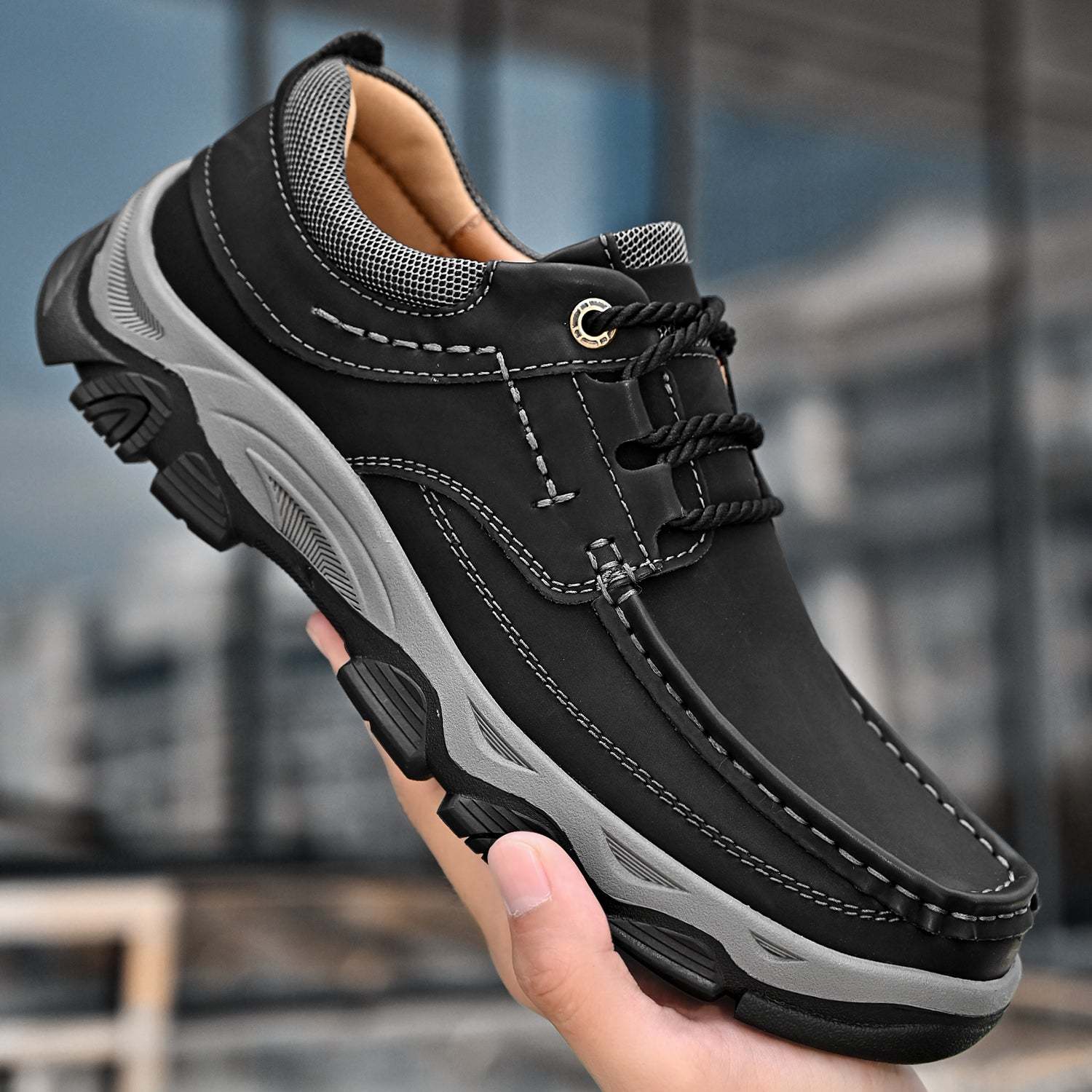 Men's Lace Leather Casual Walking Outdoor Shoes