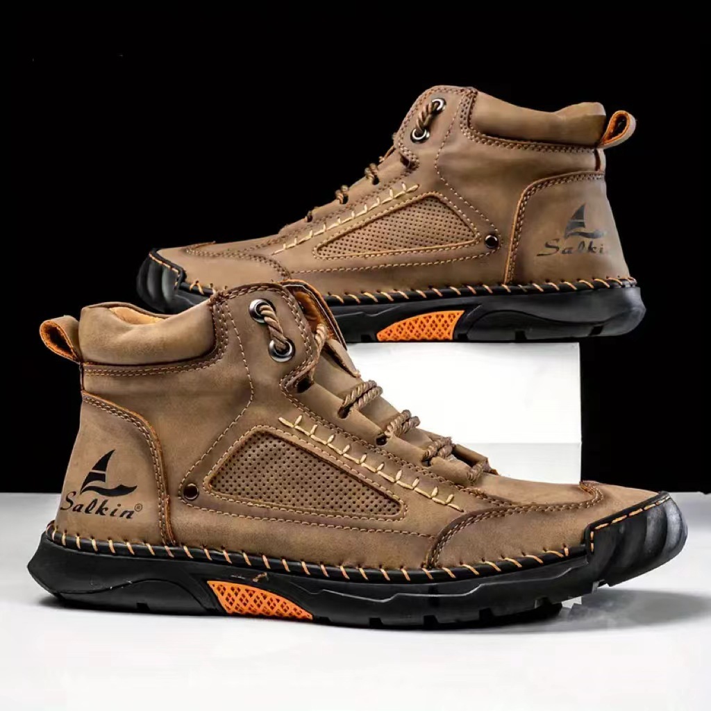 Men's hand-stitched leather lace-up shoes