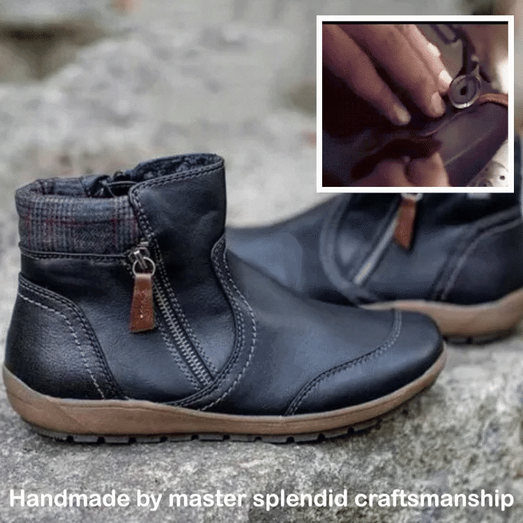 Women Vintage Round Toe Waterproof Zipper Ankle Boots