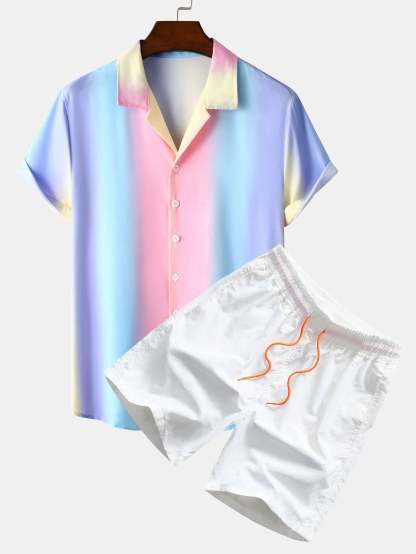 Ombre Print Cuban Shirt & Swim Shorts-Mitchell Shoes