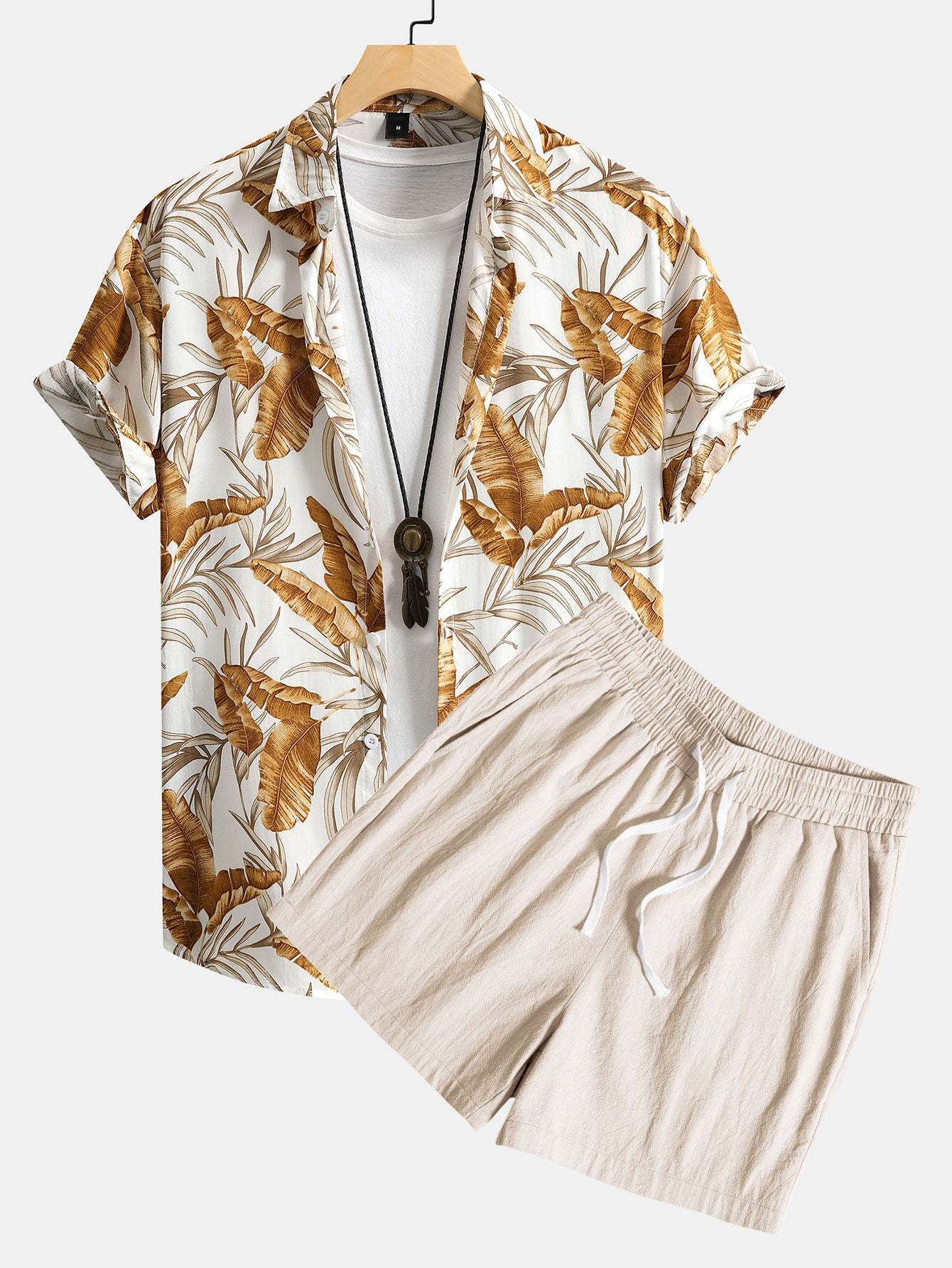 Viscose Tropical Print Button Up Shirt & Textured Cotton 5" Shorts-Mitchell Shoes