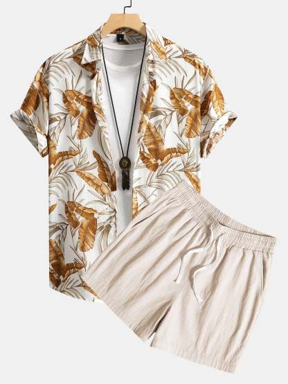 Viscose Tropical Print Button Up Shirt & Textured Cotton 5" Shorts-Mitchell Shoes