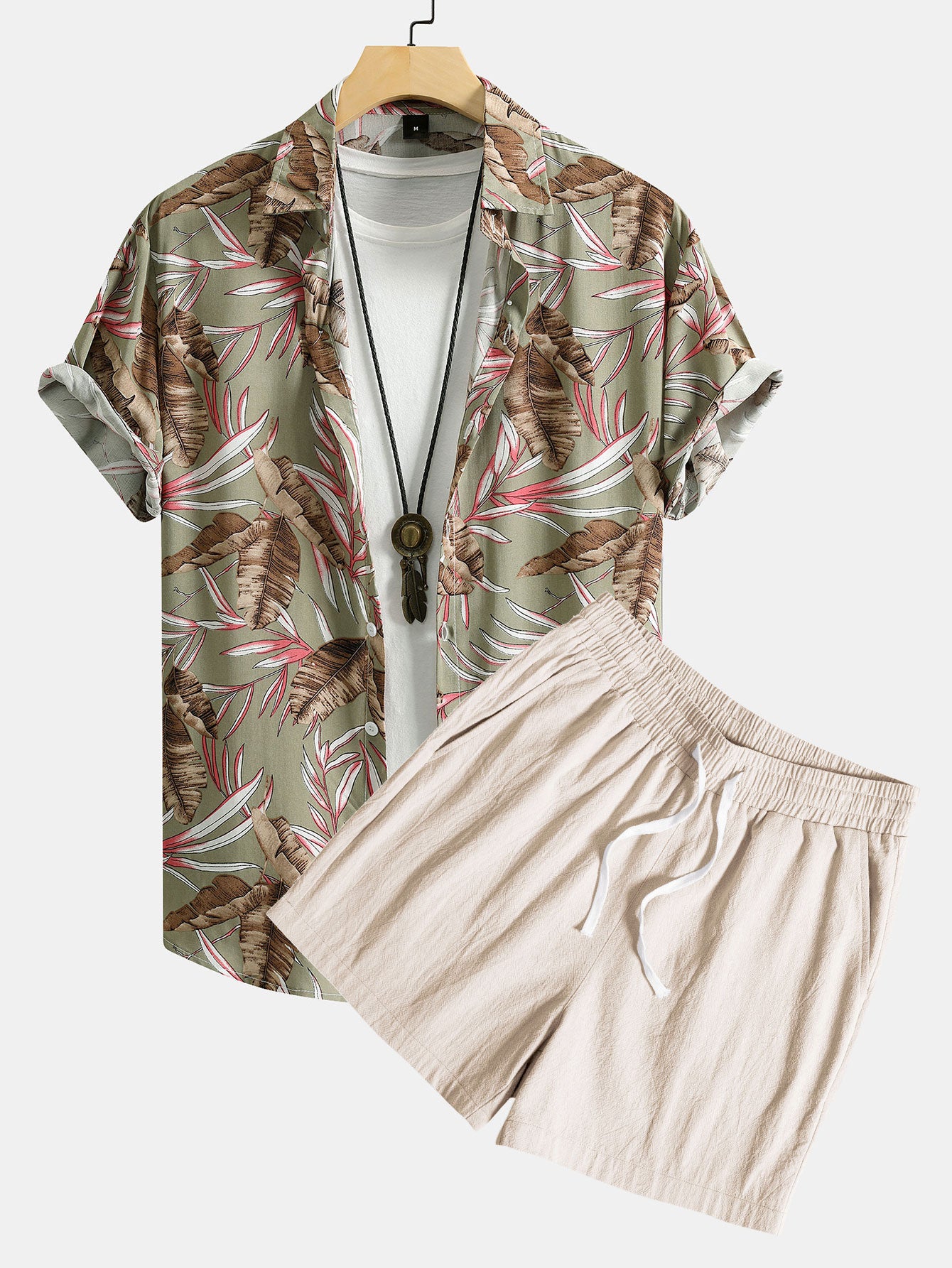 Viscose Tropical Print Button Up Shirt & Textured Cotton 5" Shorts-Mitchell Shoes