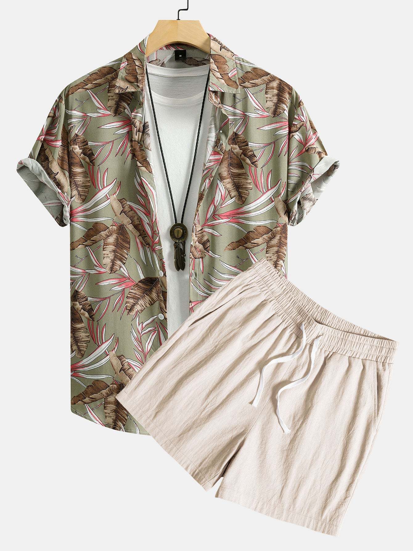 Viscose Tropical Print Button Up Shirt & Textured Cotton 5" Shorts-Mitchell Shoes