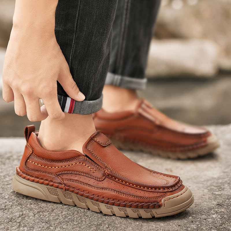 Men's Wide Toe Low Top Driving Leather Shoes