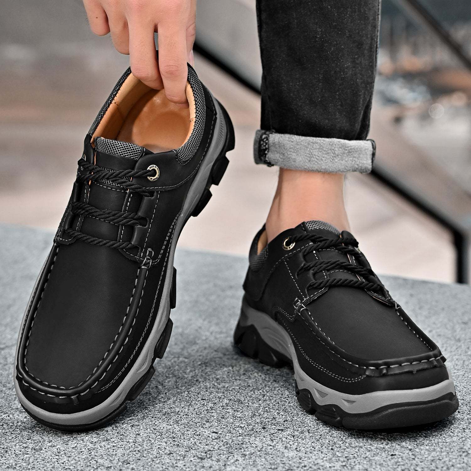 Men's Lace Leather Casual Walking Outdoor Shoes