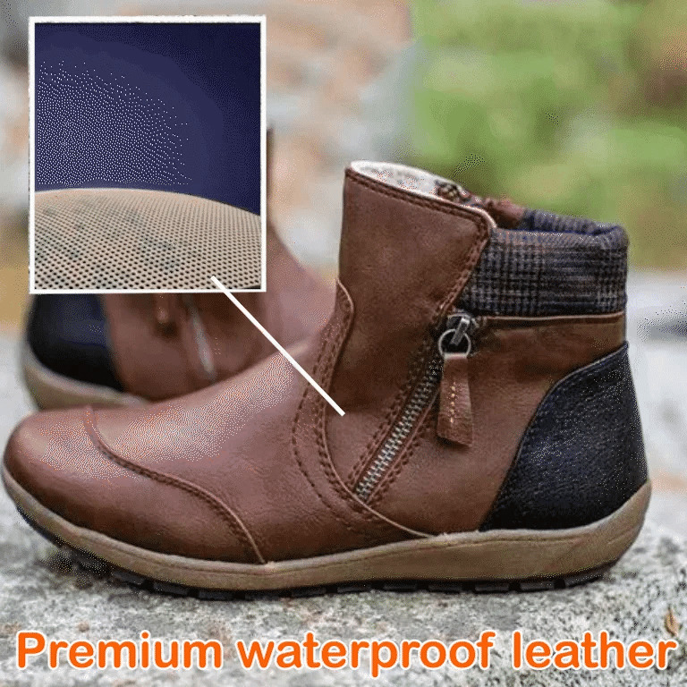 Women Vintage Round Toe Waterproof Zipper Ankle Boots
