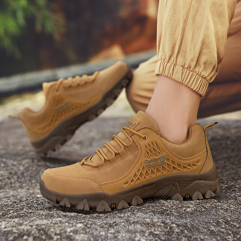 Men's Leather Hiking Slip Resistant Oxford Sole Sneakers