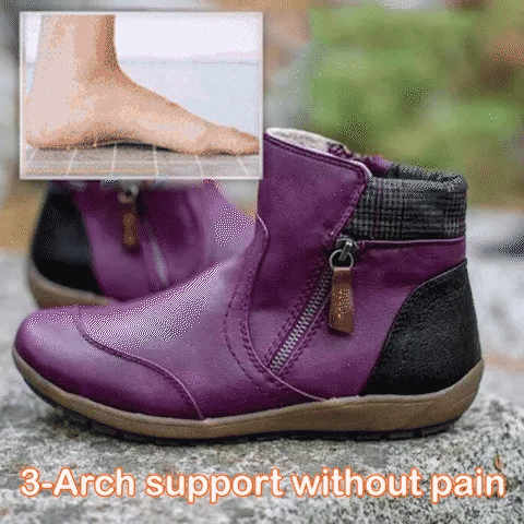 Women Vintage Round Toe Waterproof Zipper Ankle Boots