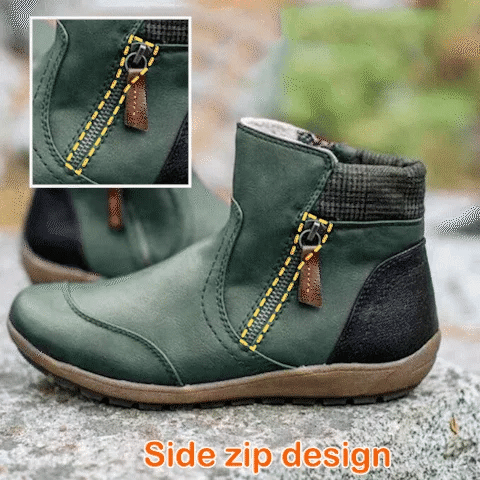 Women Vintage Round Toe Waterproof Zipper Ankle Boots
