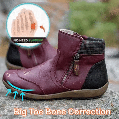 Women Vintage Round Toe Waterproof Zipper Ankle Boots