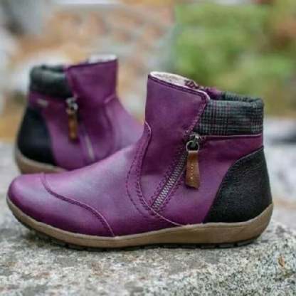 Women Vintage Round Toe Waterproof Zipper Ankle Boots