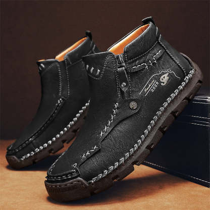 Men's Hand-Stitched Genuine Leather Biker Boots